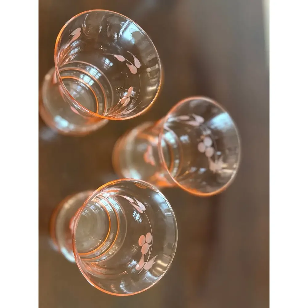 Vintage MacBeth-Evans Pink Leaf Etch Juice Glasses Set of 3 Depression Glass